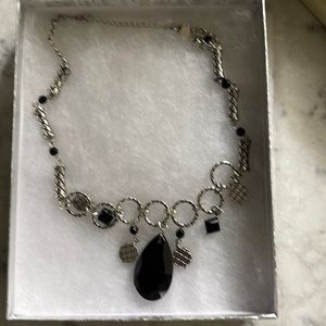 Silver and black statement piece necklace with adjustable clasp